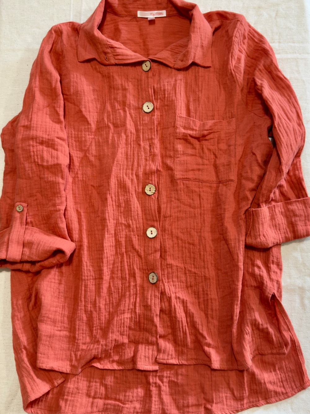 My Story Casual Button-Down Shirt in Coral Red